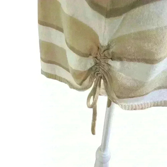 Chicos Lightweight Pullover V neck Sweater Size M Tan White Stripes Hip Ties - Picture 5 of 11